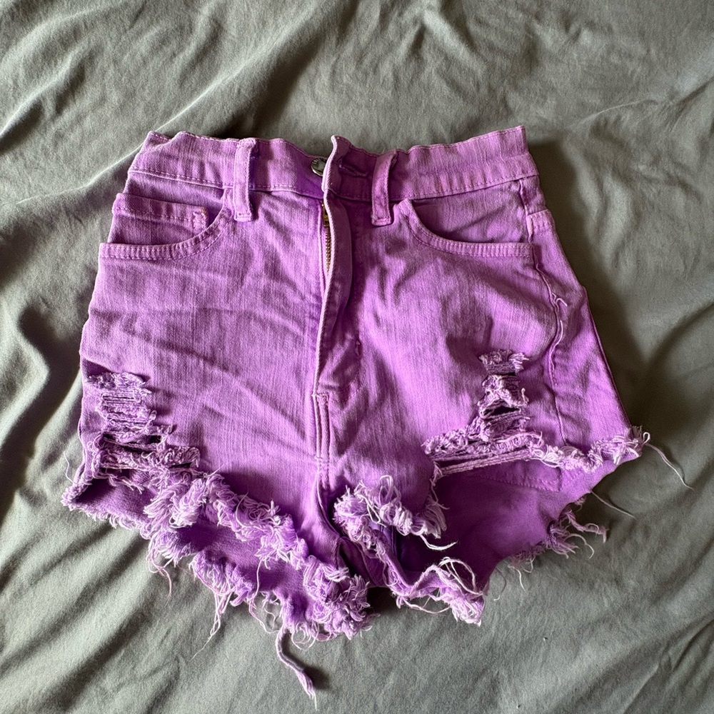 Fashion Nova Purple Distressed Jean Shorts